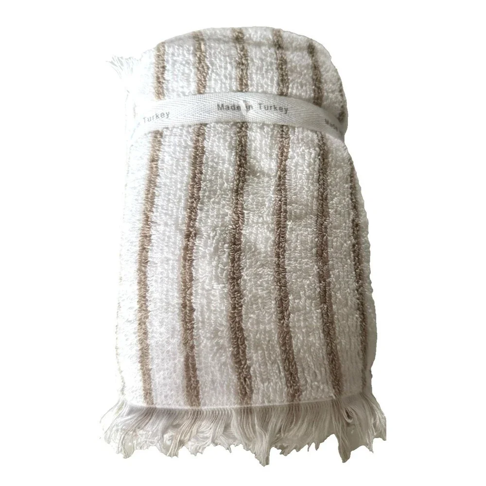 Brooks Brothers Hand Towels Luxury White Striped Thick Plush Turkish Set of 2